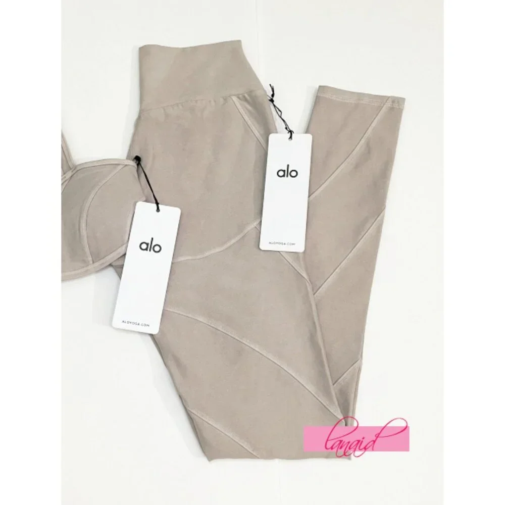 BUNDLE Alo Washed Alosoft Sunray Bra & High-Waist Legging Grey Sky Wash SET XS